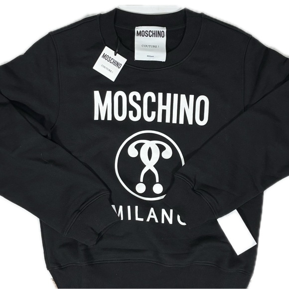 Moschino Couture Logo Double Question Mark Crewneck Sweatshirt Black US 8 NWT - Picture 10 of 17